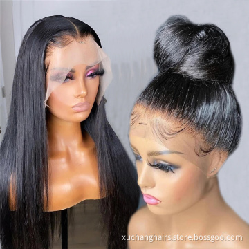 natural color black color frontal wigs pre-plucked baby hair transparent hd lace human hair wigs 360 full lace